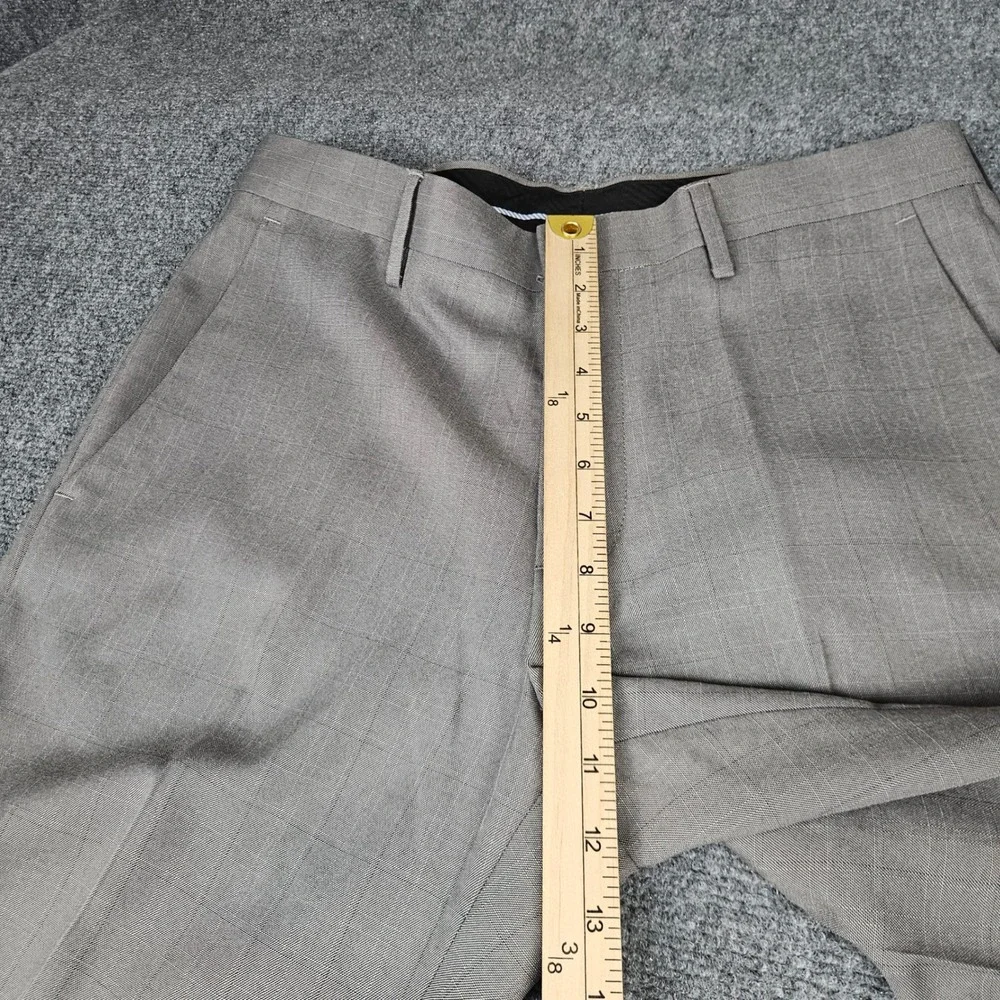 Haggar Mens Straight Fit Dress Pants Tan Plaid Checked Trousers
